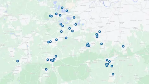ConnectedKerb/Google Google map shows locations of charge points across Surrey