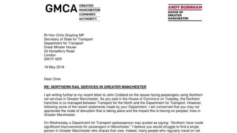 Andy Burnham Letter from Andy Burnham to Chis Grayling
