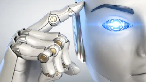 Getty Images Robot pointing at its head