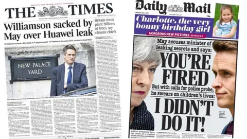 Composite image featuring the Times and Daily Mail front pages