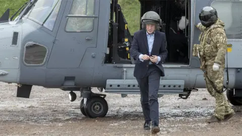 PA Gavin Williamson during a visit to Salisbury Plains Training Area, while defence secretary, on 4 April 2019