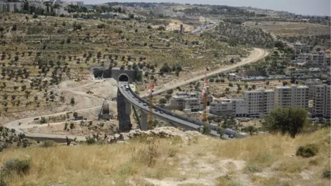 BBC Bridge construction seen from Beit Jala
