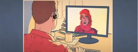 Caseworker interviewing asylum applicant