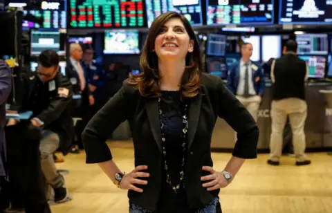 Reuters Stacey Cunningham pictured smiling on the floor of the New York Stock Exchange