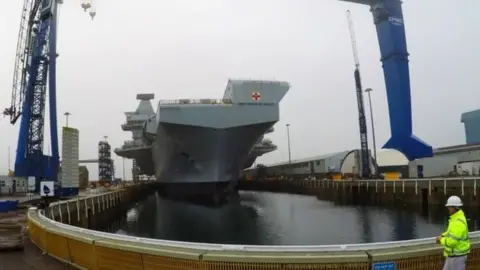 BAE Systems HMS Prince of Wales leaving Rosyth dock