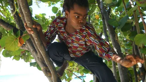 Gemma Handy Yashua Mack playing in a seagrape tree