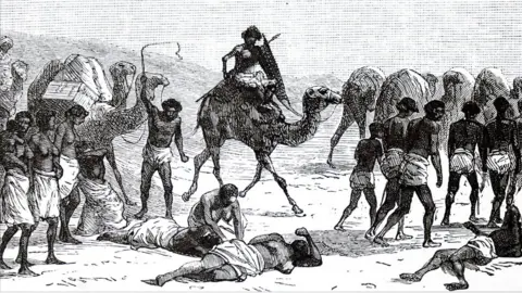 Universal History Archive Engraving depicting Abyssinian slaves being taken from the Sudan across the desert to the Red Sea to be taken to Jeddah
