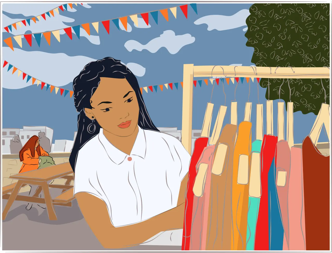 Illustration of a woman browsing in a market