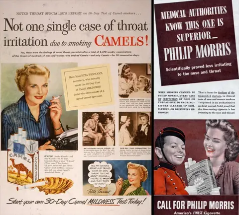 Getty Images, Topfoto Cigarette advert, left 1950, right 1944