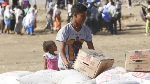 Getty Images Tigray people receiving food aid in Mekelle city, Ethiopia - 2021