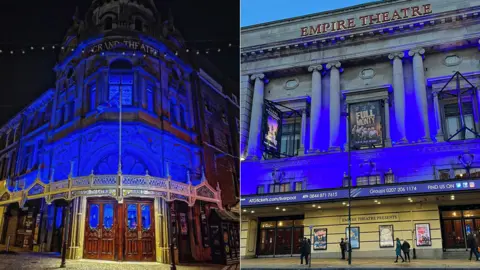 Blackpool Grand/Liverpool Empire Blackpool Grand and Liverpool Empire lit blue