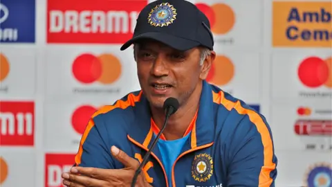Getty Images Head coach Rahul Dravid of India speaks during a press conference after the India Test squad training session at Arun Jaitley Stadium on February 15, 2023 in Delhi, India.