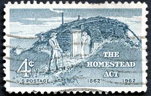 Chris Dorney / Alamy Stock Photo A US stamp commemorating the centenary of the Homestead Act
