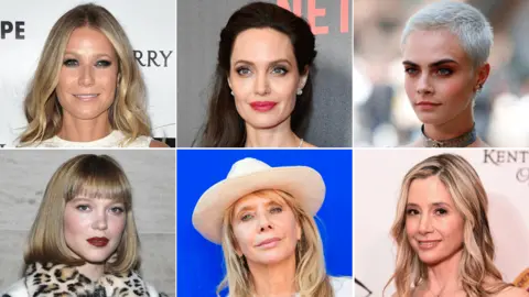 Getty Images Clockwise from top left: Gwyneth Paltrow, Angelina Jolie, Cara Delevingne, Mira Sorvino, Rosanna Arquette and Lea Seydoux