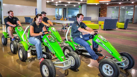 GoDaddy employees can let off steam at its own adult-sized pedal go-kart track. (GoDaddy)