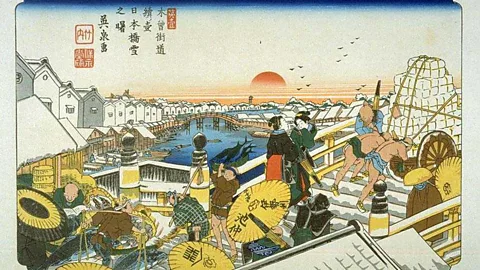Alamy The bustling Nihonbashi Bridge in the city of Edo (Tokyo) during the Tokugawa era (Credit: Alamy)