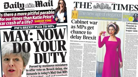 Daily Mail and The Times front pages - 27/02/19