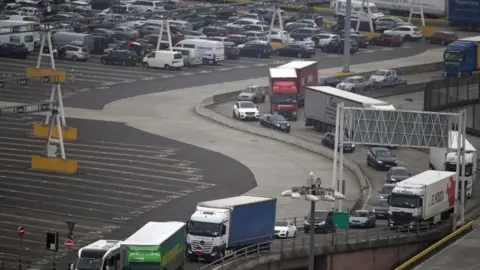 EPA Cars and freight unload from a ferry at the Port of Dover in Dover, Britain