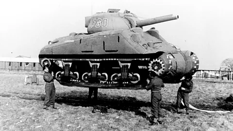 Roger Viollet via Getty Images A decoy tank made of rubber in 1939 (Credit: Roger Viollet via Getty Images)