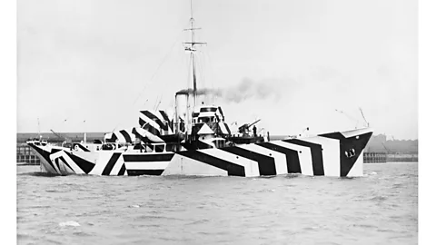 Imperial War Museums via Getty Images Gunboat HMS Kildangan in dazzle camouflage, 1918 (Credit: Imperial War Museums via Getty Images)