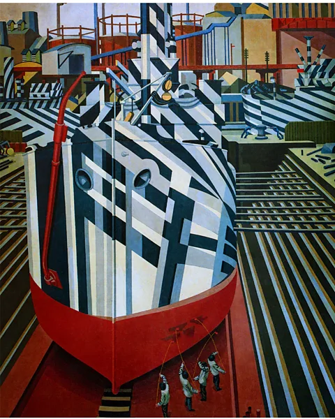 Alamy Dazzle-Ships in Drydock at Liverpool (1919) by Edward Wadsworth, who was involved in adding dazzle camouflage designs to ships for the Royal Navy during WW1 (Credit: Alamy)