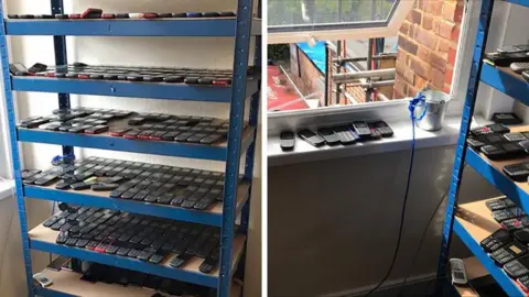 CPS old phones and a bucket on a string