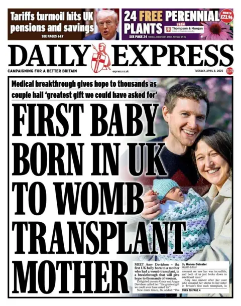 Daily Express: First baby born in UK to womb transplant mother