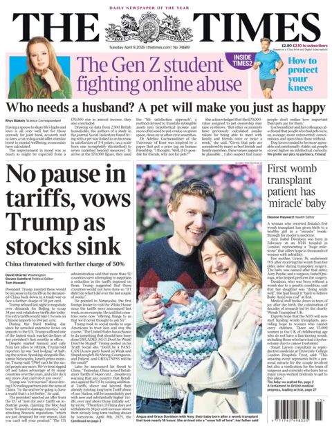 The Times: No pause in tariffs, vows Trump as stocks sink