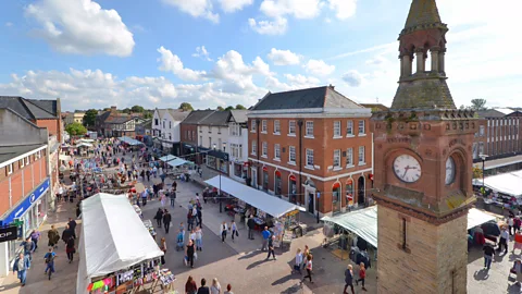 Visit Lancashire Arieal view of Ormskirk town and people in streets (Credit: Visit Lancashire)